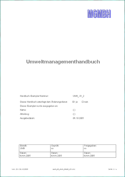 Umweltmanagement Handbuch Umh Als Muster Vorlage Bzw Word Vorlage Din En Iso 14001 Auf Cd Qmt Ingenieurburo